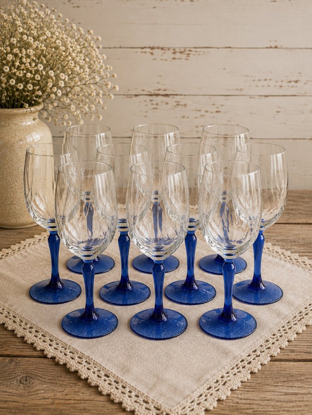 LENOX | Vintage Swag Drape Cobalt Blue Stemmed Wine Glasses – Set of 9